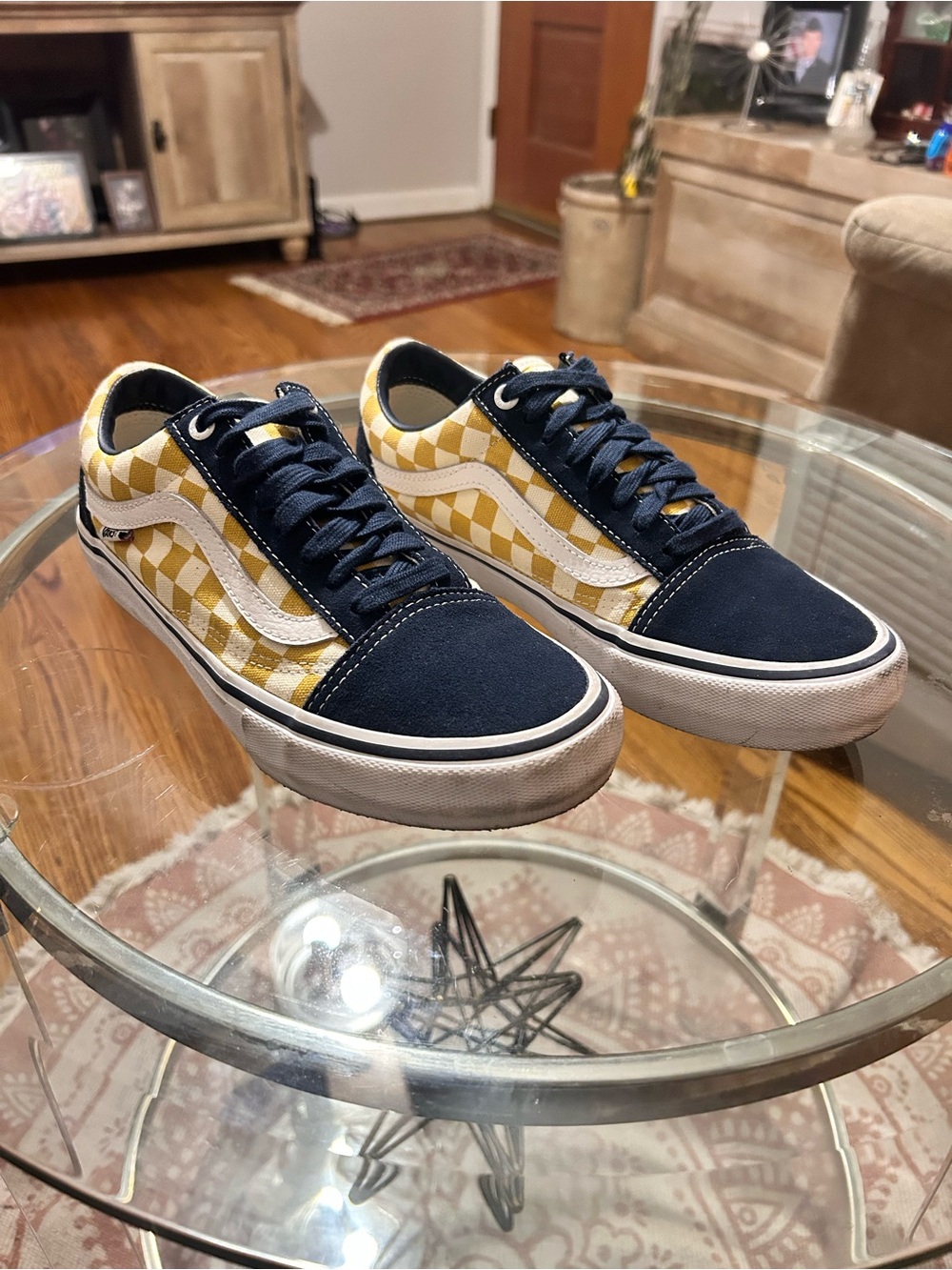 Vans Men’s Pro Skate Shoes Yellow White 721454 Checkered Low Top Lace Up Sz 7.5